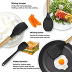 12-Piece Silicone Cooking Utensils Set with Wooden Handles