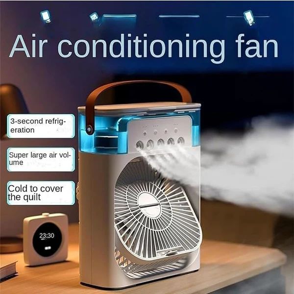 3 In 1 Small Air Cooler LED Night Light Portable Humidifier Air Adjustment Fan For Office & Home